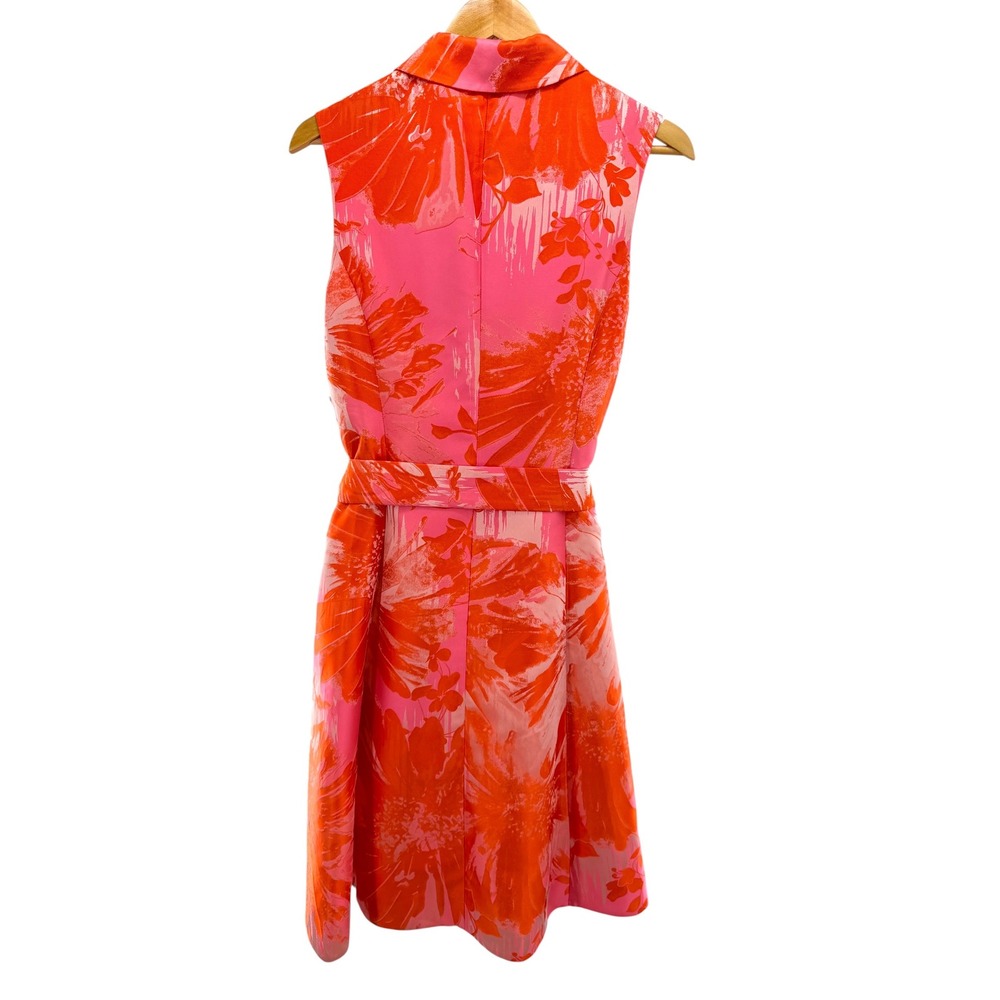 Teri Jon Rickie Freeman Orange Pink Floral Jacquard Shirt Dress Belted NWT 10 - Picture 7 of 7